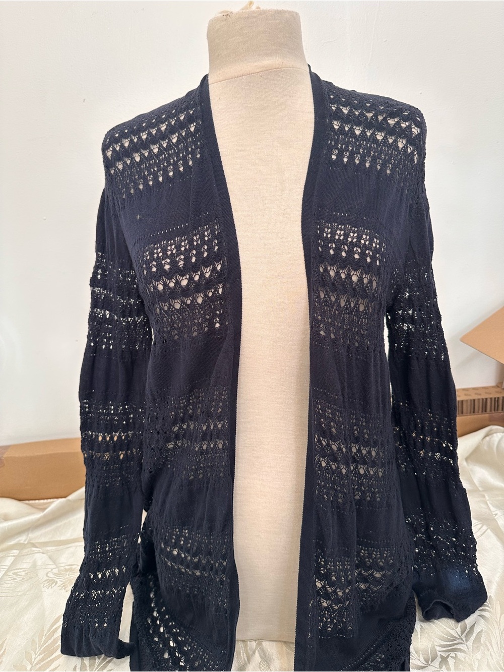 J. Jill navy Open-Front Eyelet Knit Cardigan